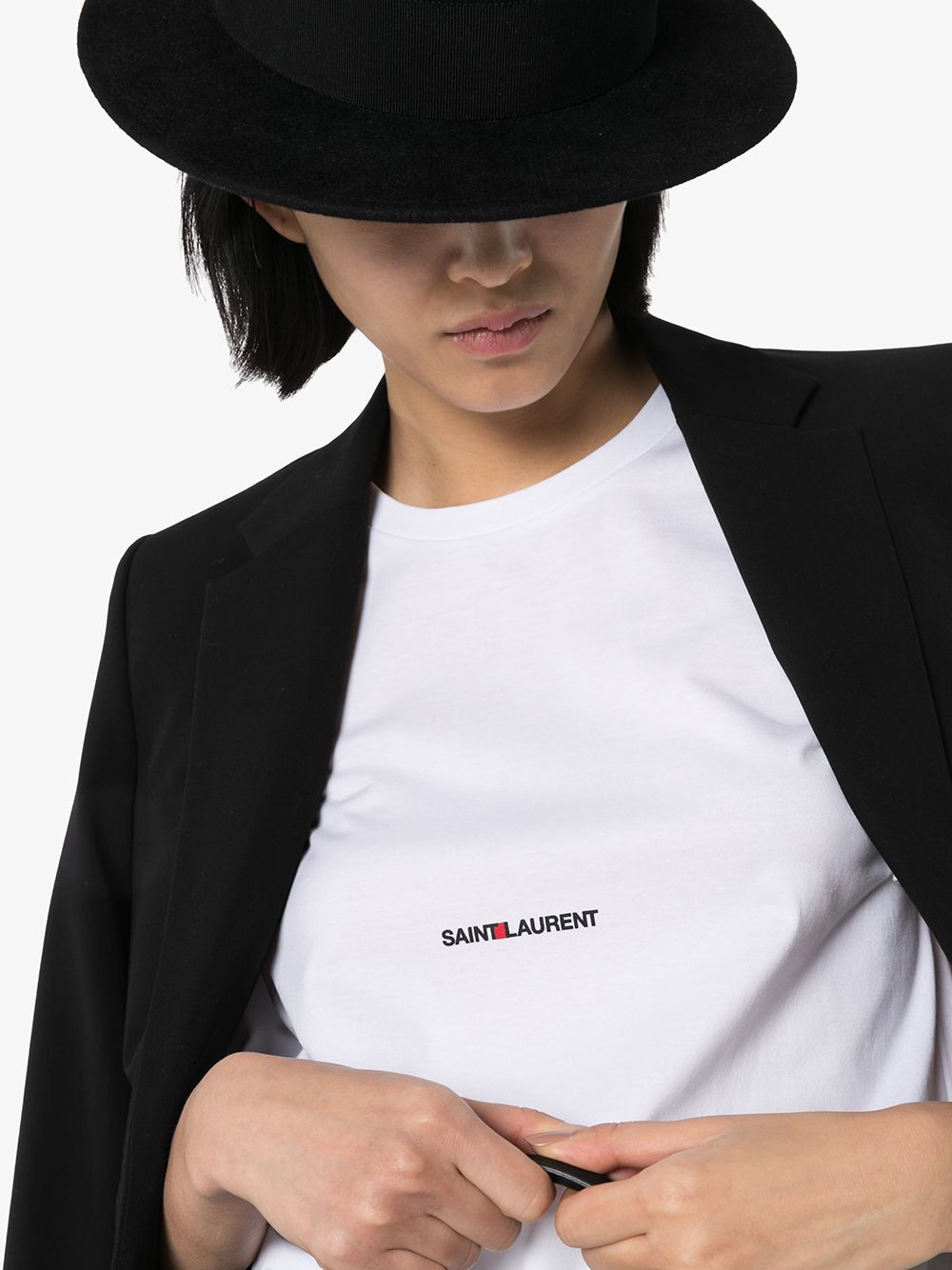 Saint Laurent Logo-Print Cotton T-Shirt White