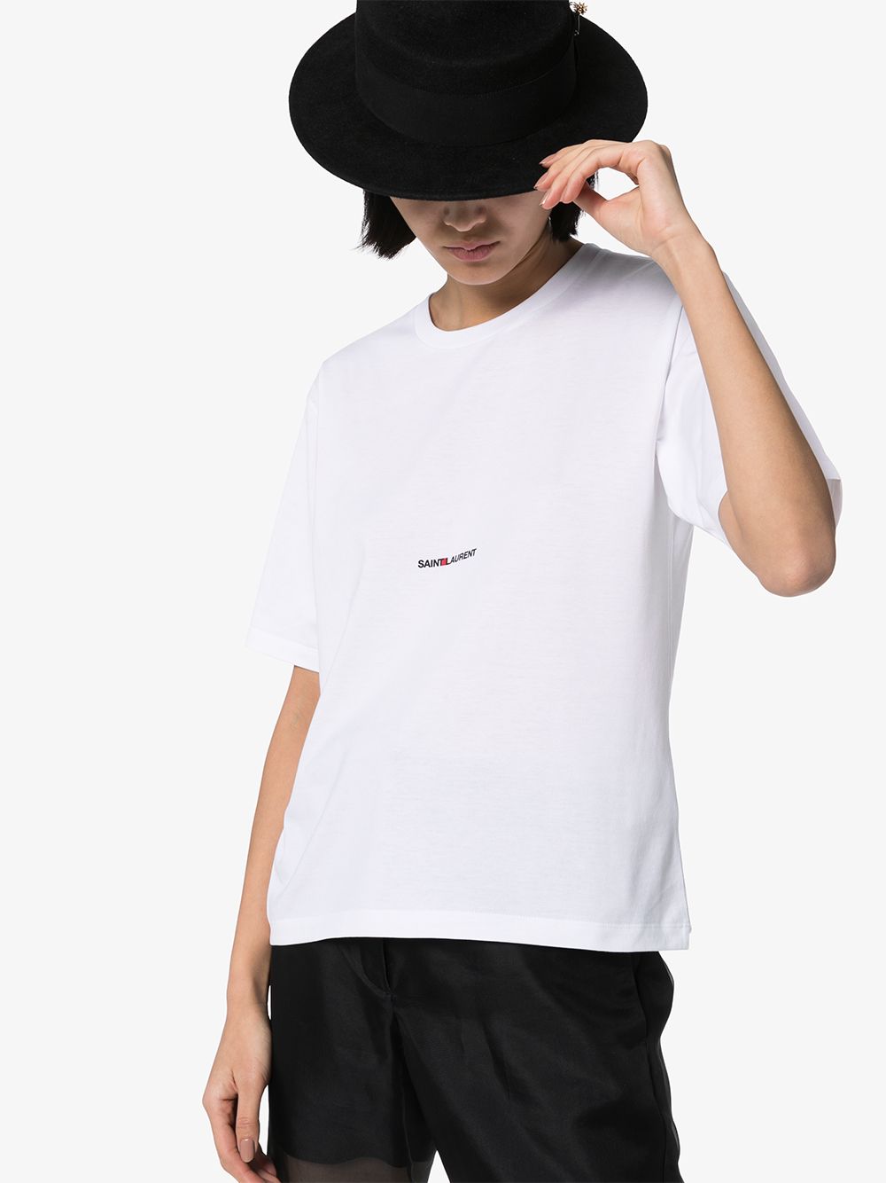 Saint Laurent Logo-Print Cotton T-Shirt White