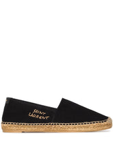 Saint Laurent Flat Canvas Espadrilles with Gold-Tone Logo Detail Black