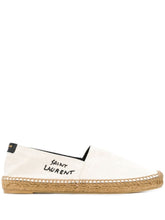 Saint Laurent Flat Canvas Espadrilles with Embroidered Logo Beige