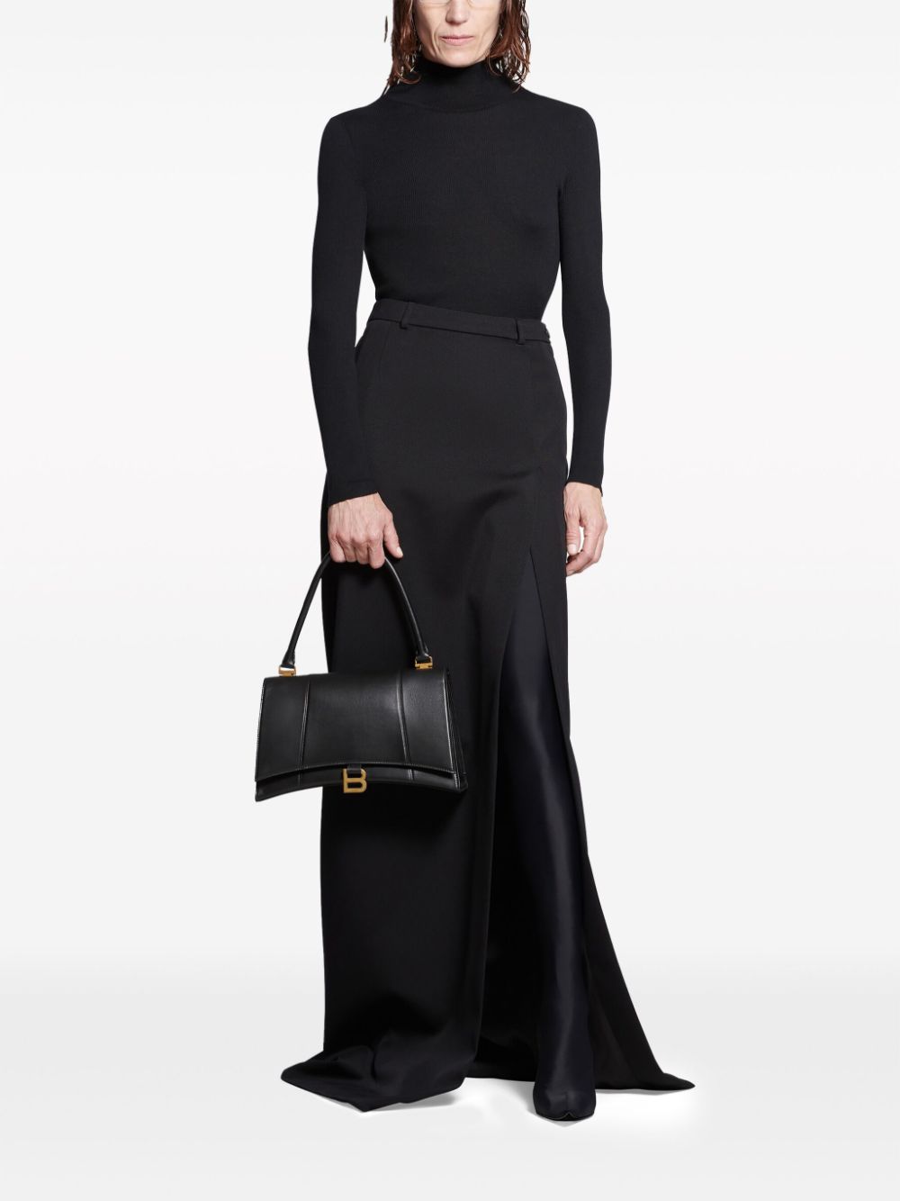 Balenciaga Slit Tailored Virgin Wool Maxi Skirt Black black