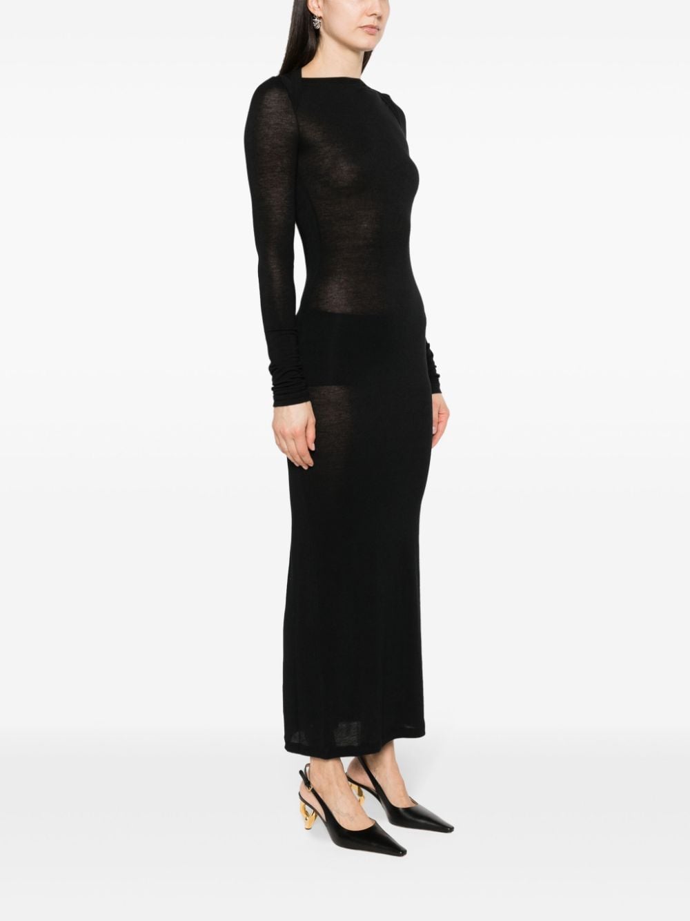 Saint Laurent Fine Knit Black Wool-Blend Cowl-Neck Long Dress black