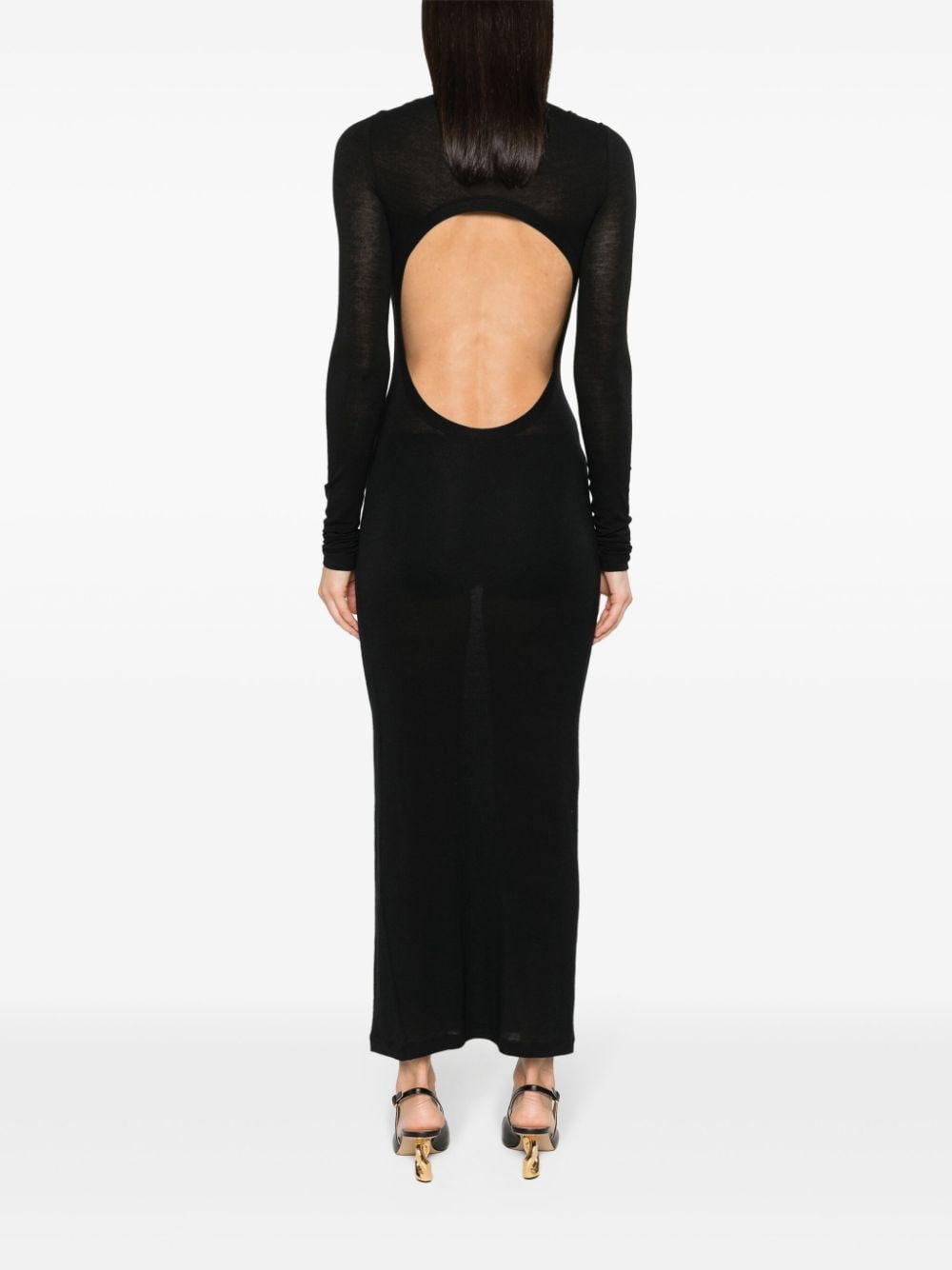 Saint Laurent Fine Knit Black Wool-Blend Cowl-Neck Long Dress black