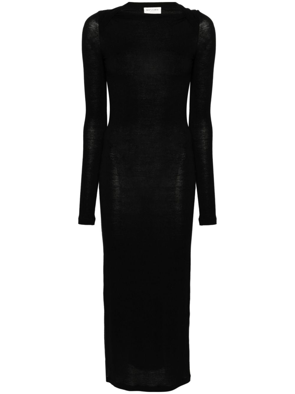 Saint Laurent Fine Knit Black Wool-Blend Cowl-Neck Long Dress black