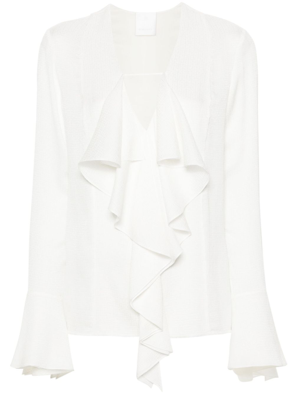Givenchy 4G Monogram Silk Ruffled Blouse White