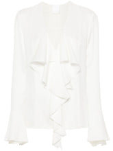 Givenchy 4G Monogram Silk Ruffled Blouse White
