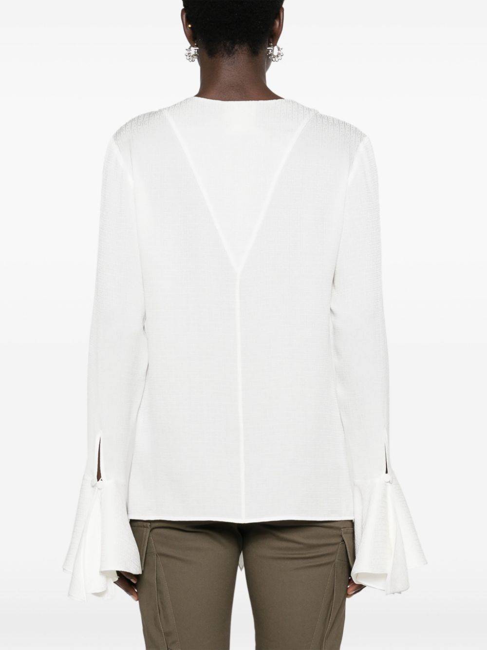Givenchy 4G Monogram Silk Ruffled Blouse White
