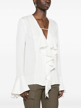 Givenchy 4G Monogram Silk Ruffled Blouse White