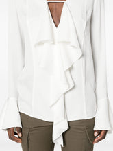 Givenchy 4G Monogram Silk Ruffled Blouse White