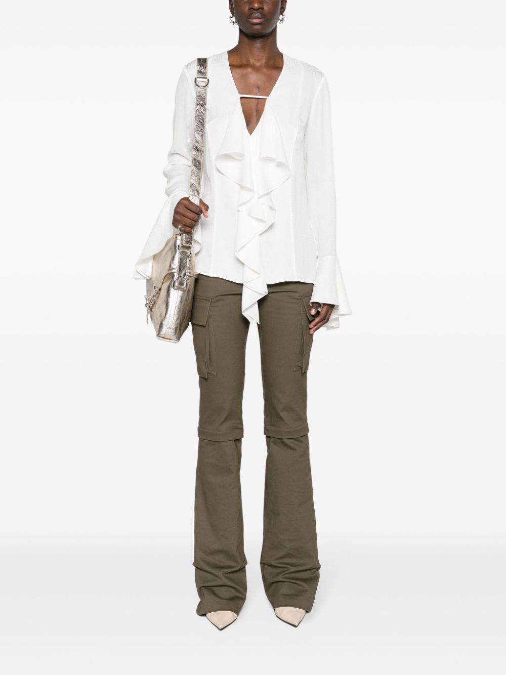 Givenchy 4G Monogram Silk Ruffled Blouse White