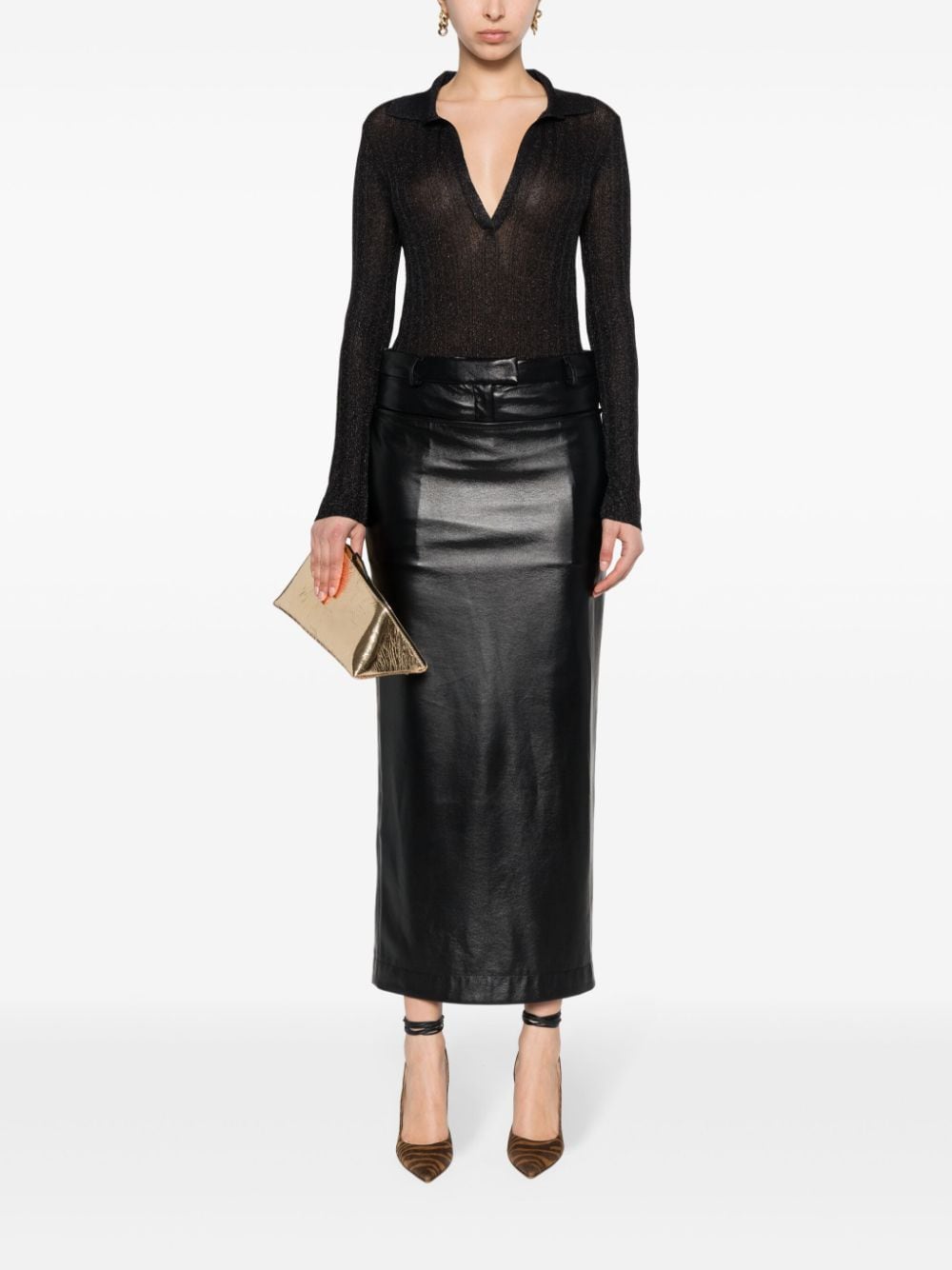 Tom Ford Metallic Ribbed Semi-Sheer Lurex Polo Shirt Black