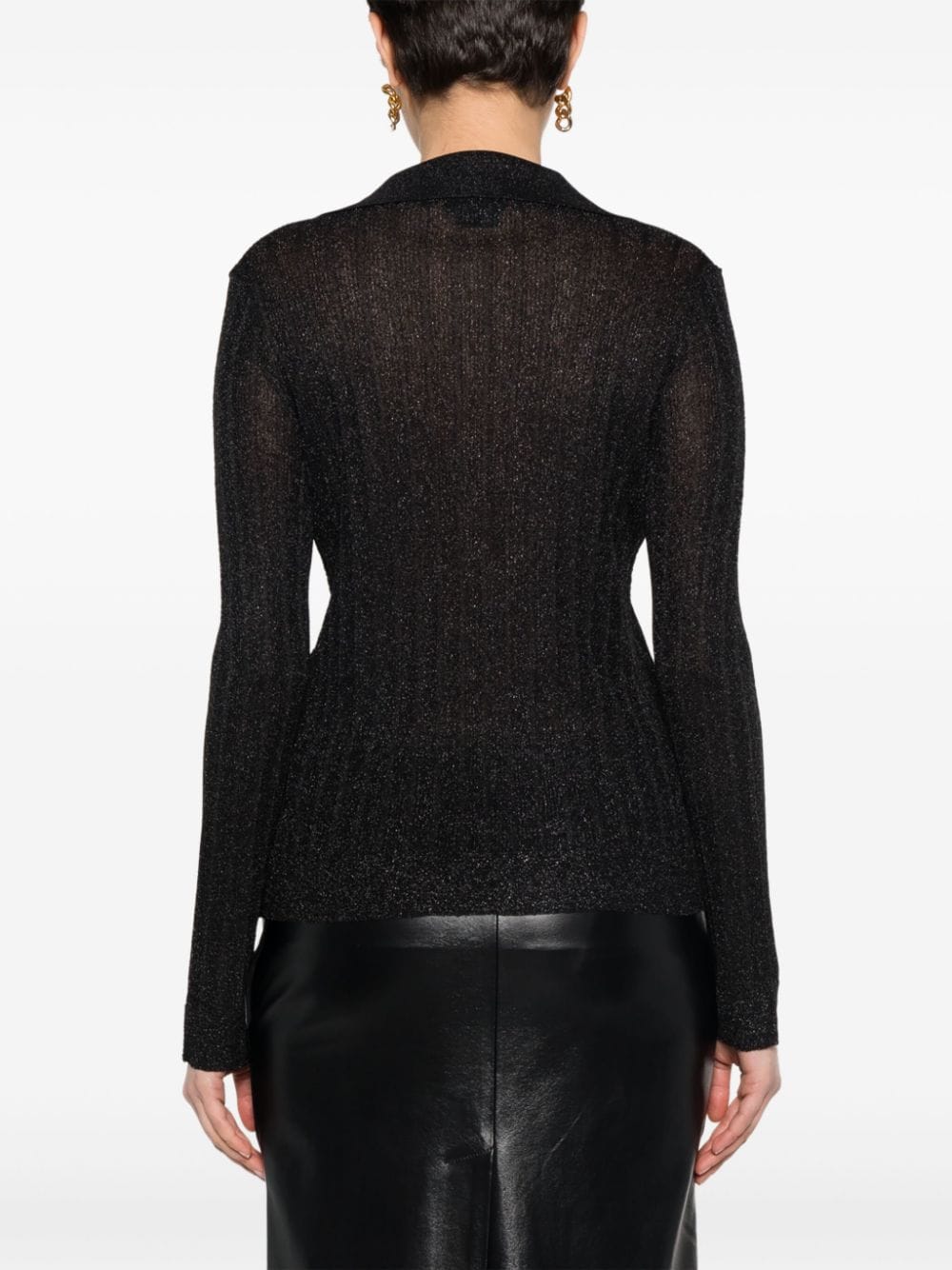 Tom Ford Metallic Ribbed Semi-Sheer Lurex Polo Shirt Black