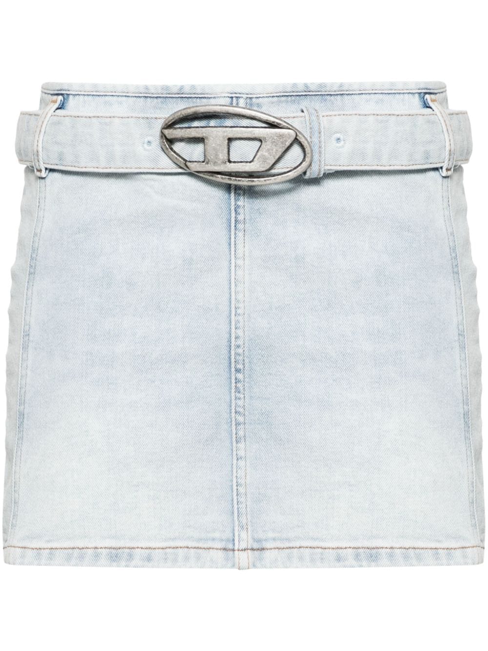 Diesel Oval D Logo-Buckle Low-Rise Denim Mini Skirt Denim Denim