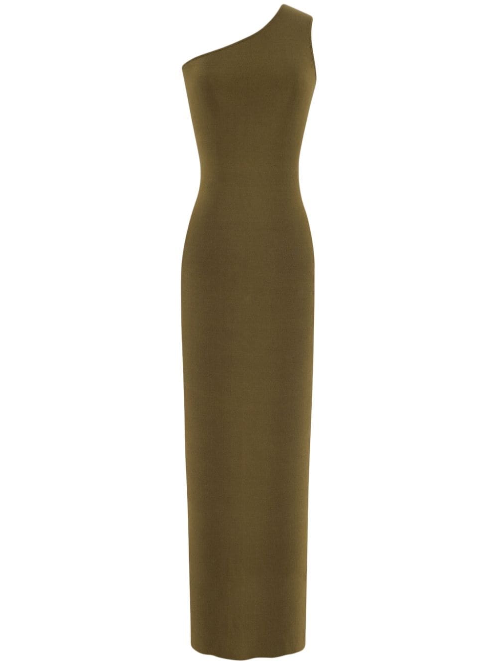 Saint Laurent One-Shoulder Silk Long Dress Green