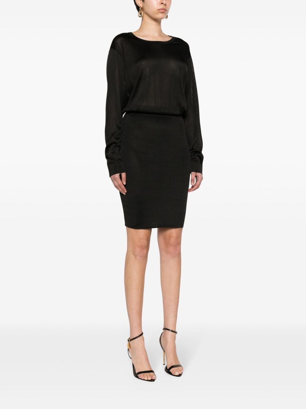 Saint Laurent Open-Back Knitted Semi-Sheer Midi Dress Black