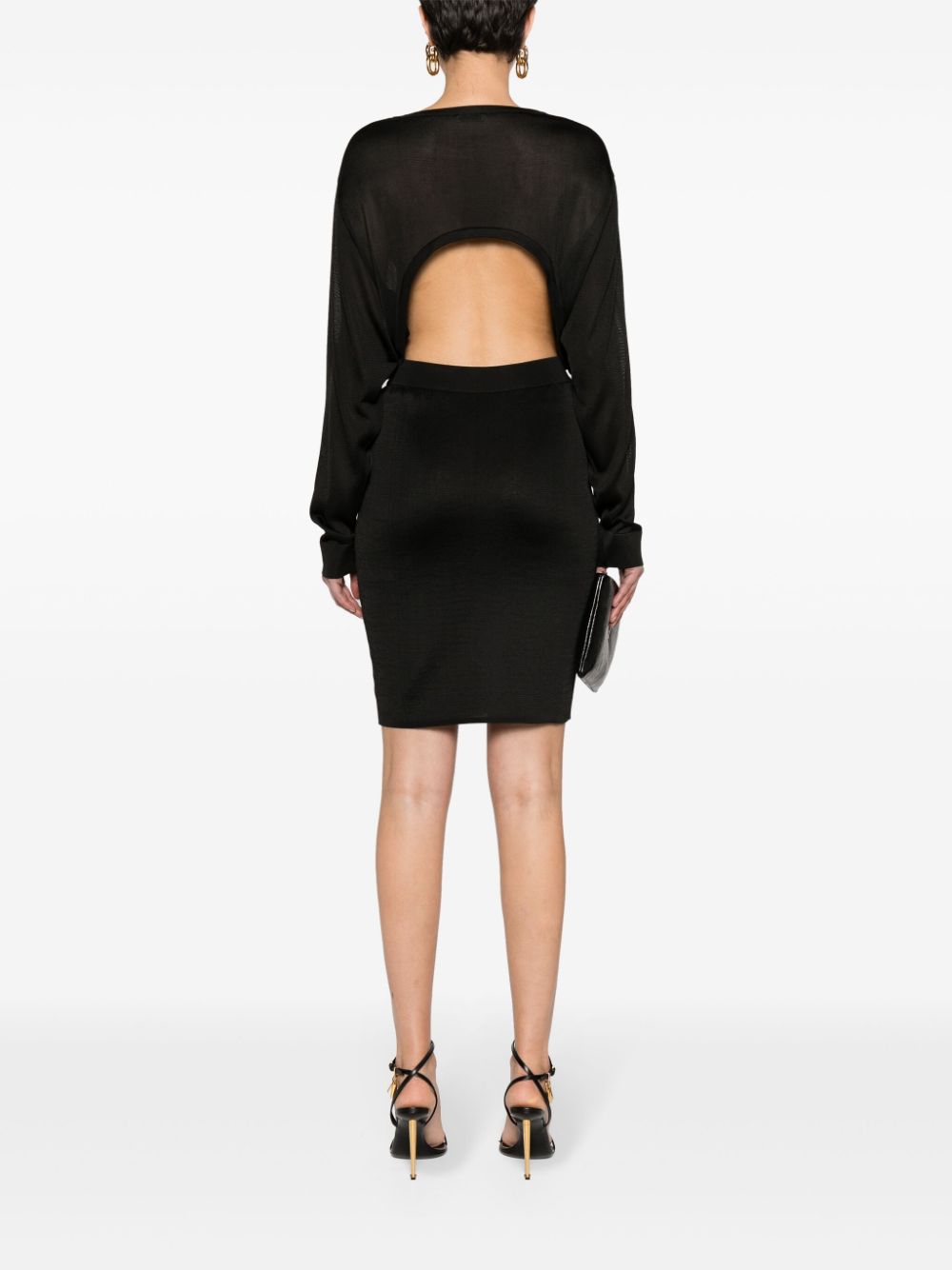 Saint Laurent Open-Back Knitted Semi-Sheer Midi Dress Black