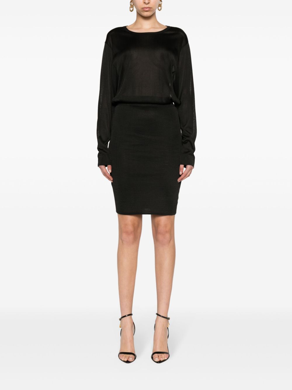 Saint Laurent Open-Back Knitted Semi-Sheer Midi Dress Black