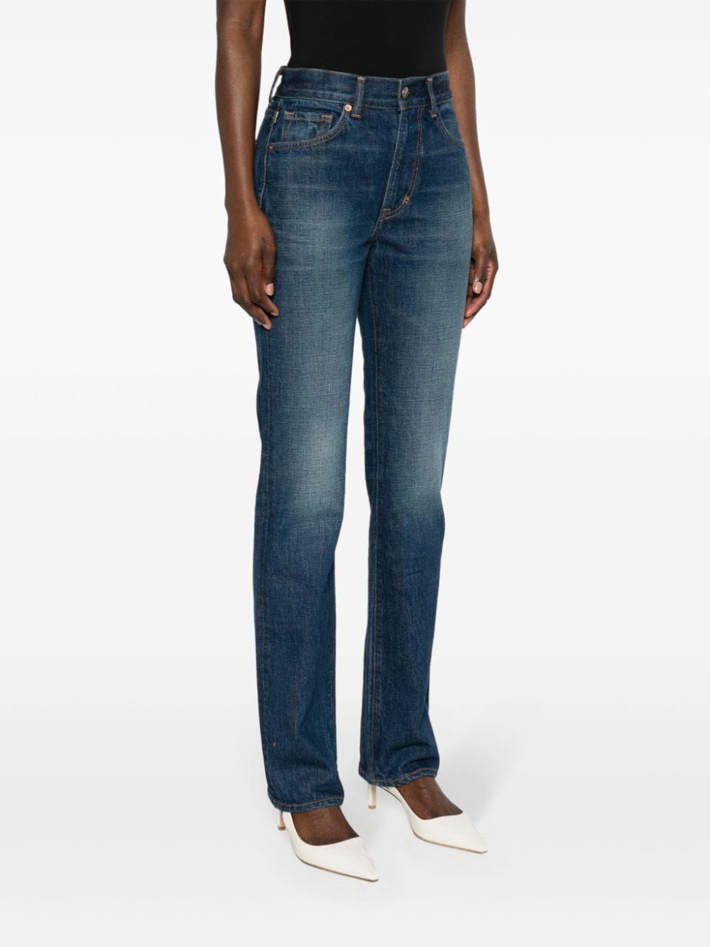 Tom Ford Indigo Stonewashed Straight-Leg Jeans Blue