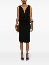 Saint Laurent Draped Ruched Mini V-Neck Dress Black