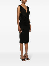 Saint Laurent Draped Ruched Mini V-Neck Dress Black