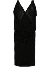 Saint Laurent Draped Ruched Mini V-Neck Dress Black