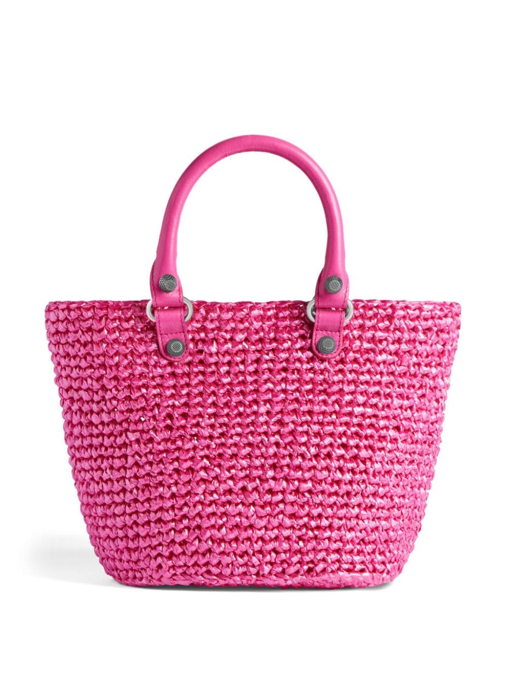 Balenciaga Small Le Cagole Panier Raffia Shoulder Bag Pink