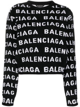 Balenciaga Logo-Intarsia Wool-Blend Cropped Sweater Black black