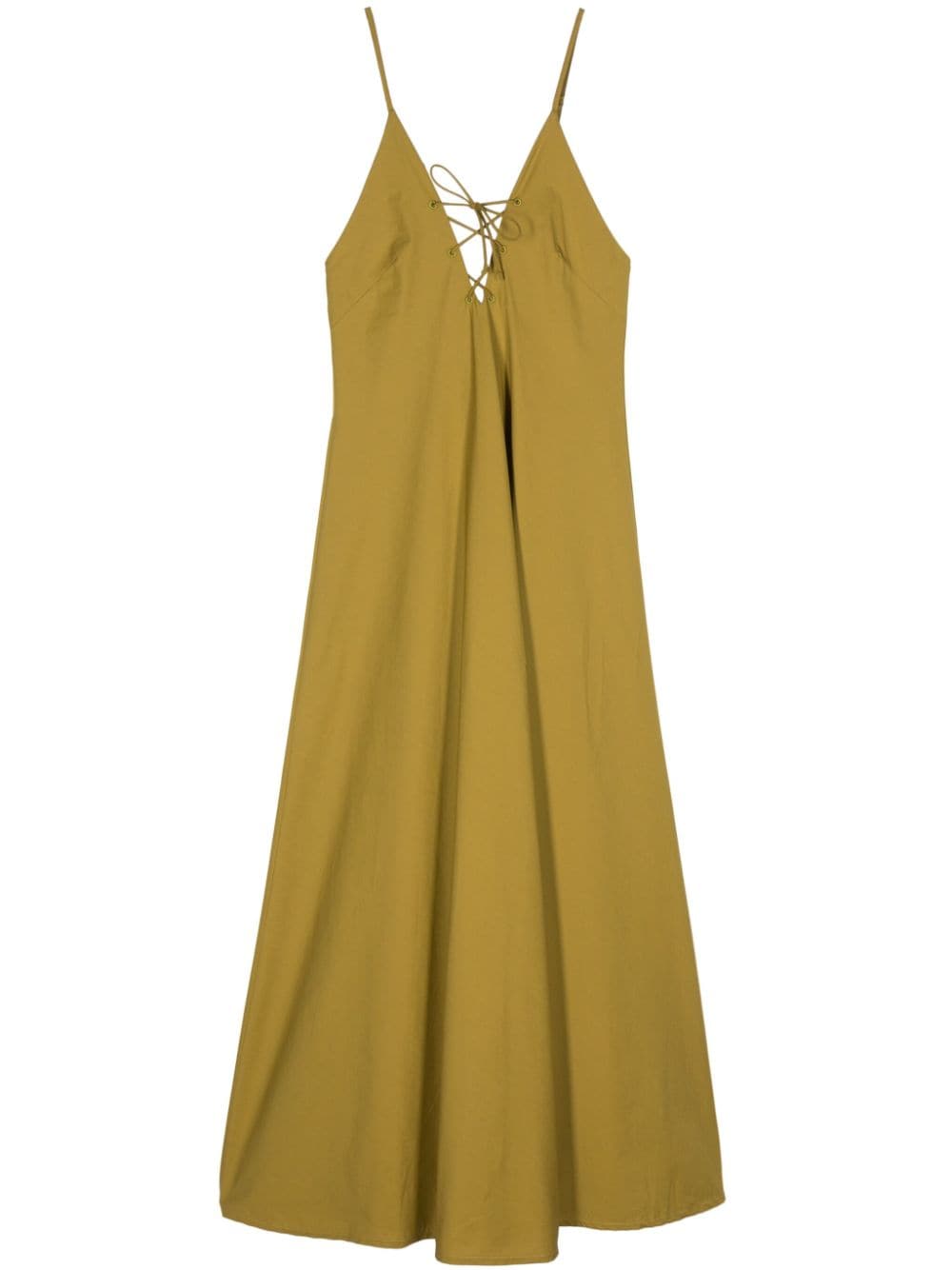 Forte Forte Khaki Cotton Jacquard Maxi Dress with Adjustable Straps khaki