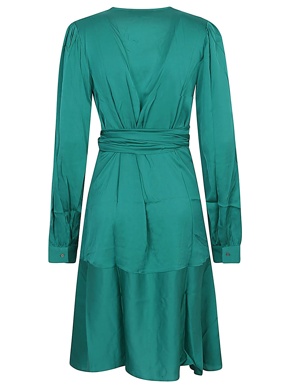 Silk95Five Short Silk Dress with Waist Knot Green