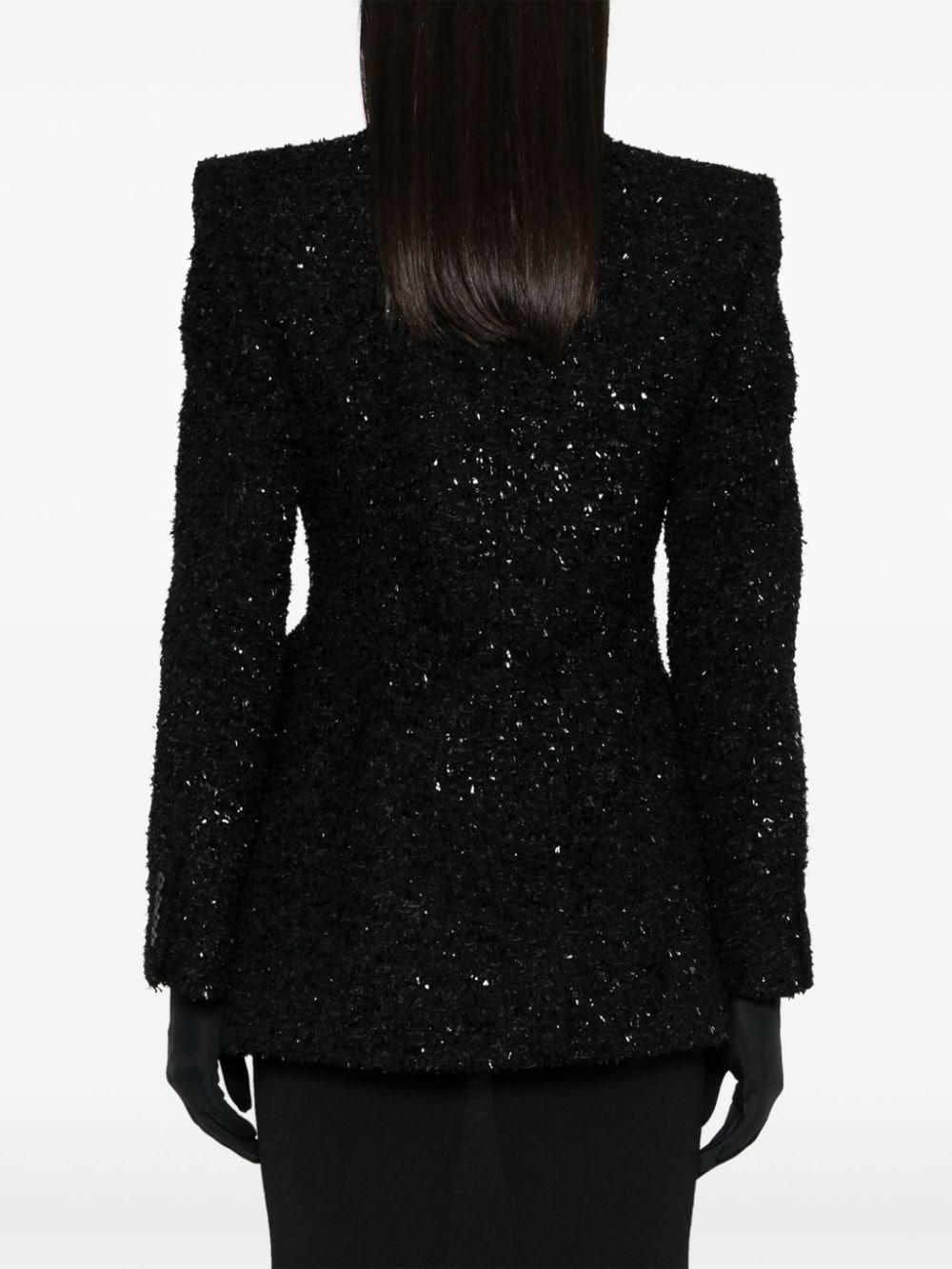 Balenciaga Hourglass tweed-texture padded-shoulder wool-blend blazer BLACK