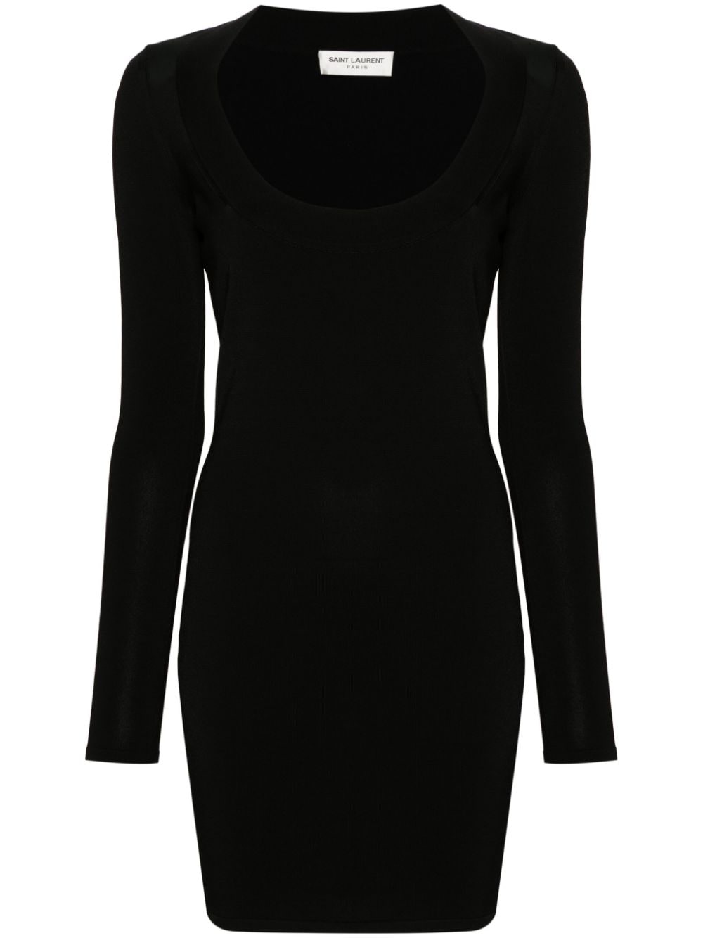 Saint Laurent Ribbed Stretch-Knit Scoop-Neck Mini Dress Black
