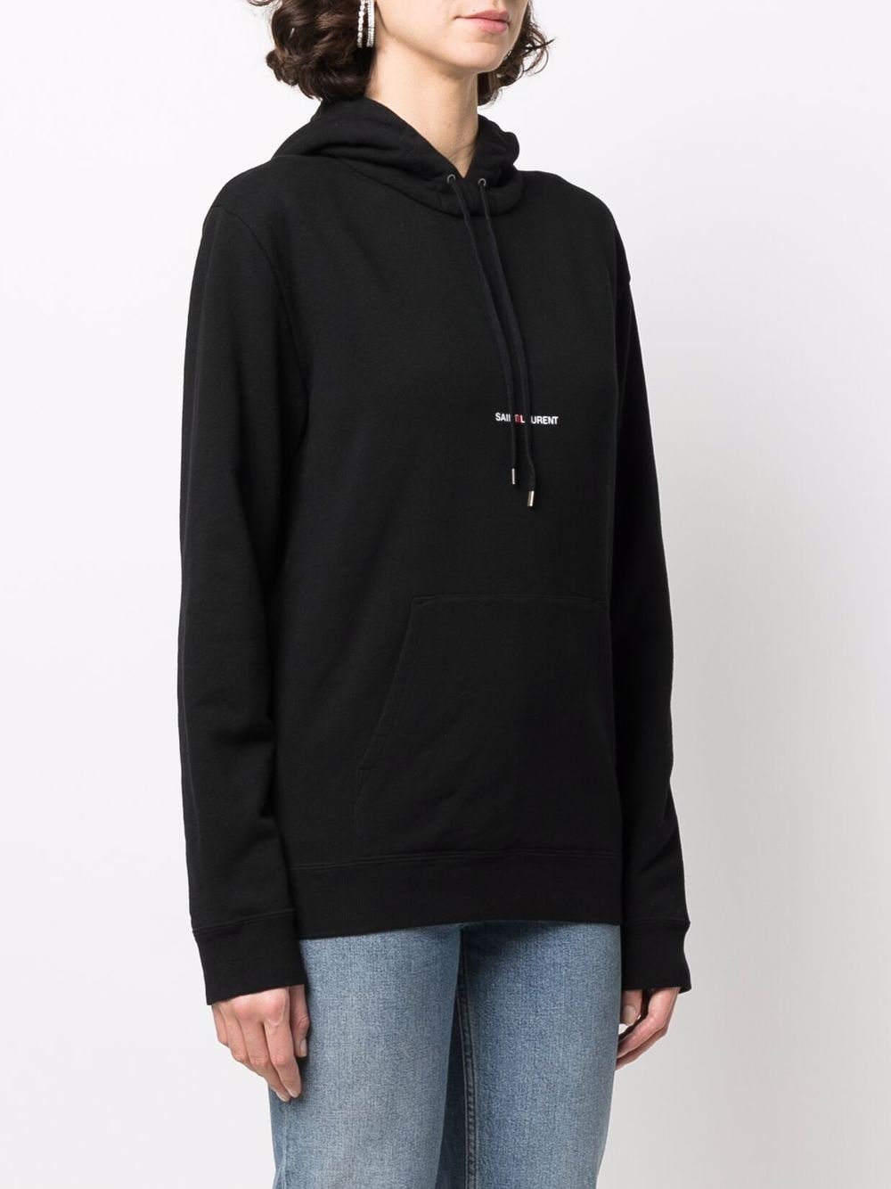 Saint Laurent Logo-Print Organic Cotton Hoodie Black