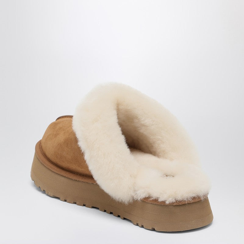 Ugg Disquette Suede Shearling Platform Slippers Brown