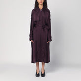 Victoria Beckham Eggplant Single-Breasted Trench Coat in Burgundy