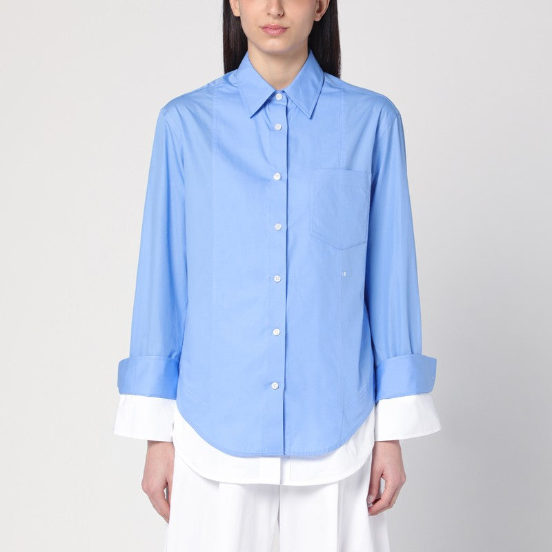 Victoria Beckham Double-Layer Cotton Shirt Light Blue/White Blue