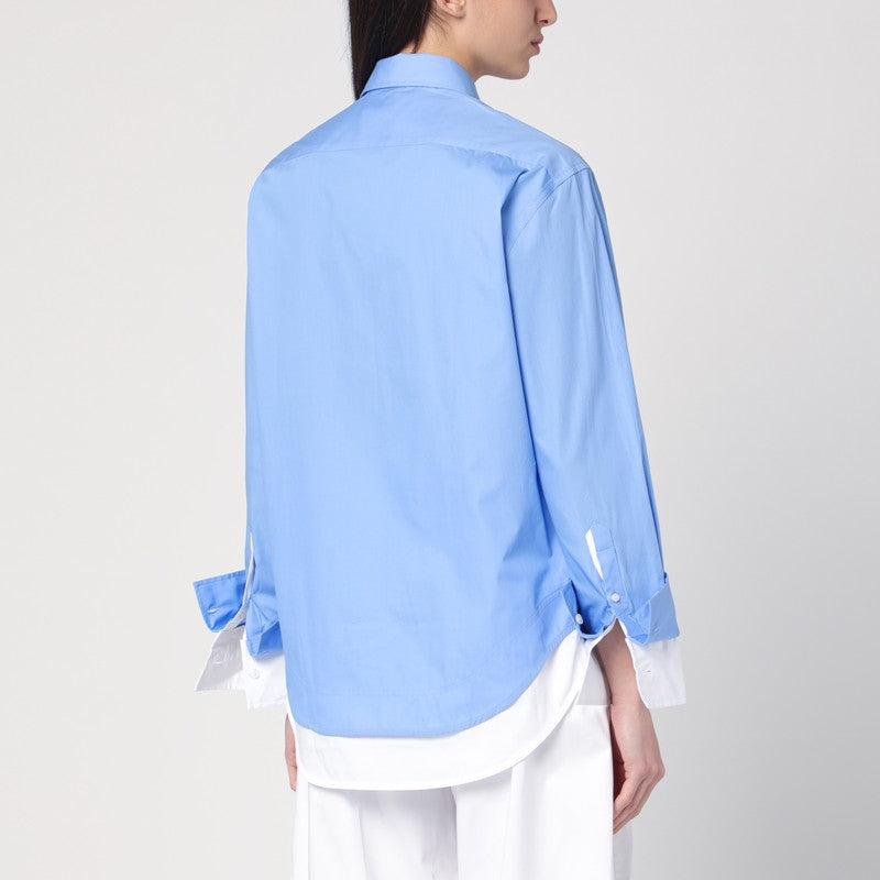Victoria Beckham Double-Layer Cotton Shirt Light Blue/White Blue