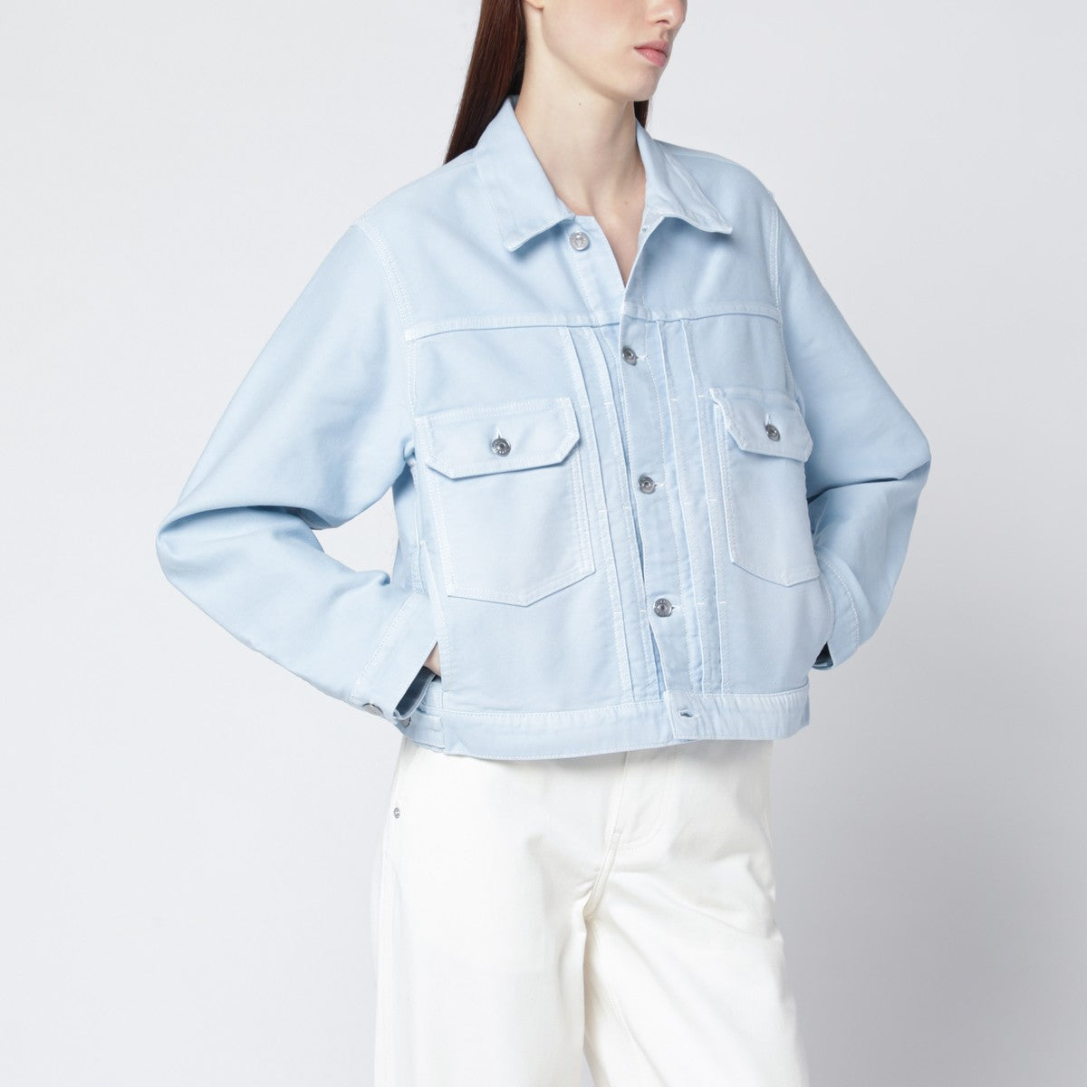 Victoria Beckham Light Blue Denim Jacket with Logo Patch light blue