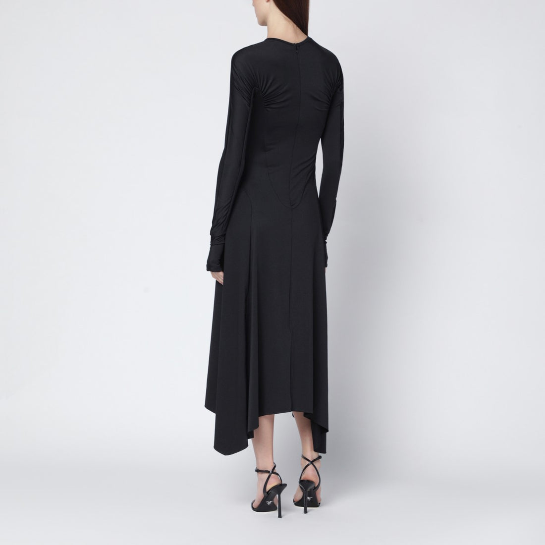 Victoria Beckham Black Asymmetric Ruched Jersey Midi Dress Black