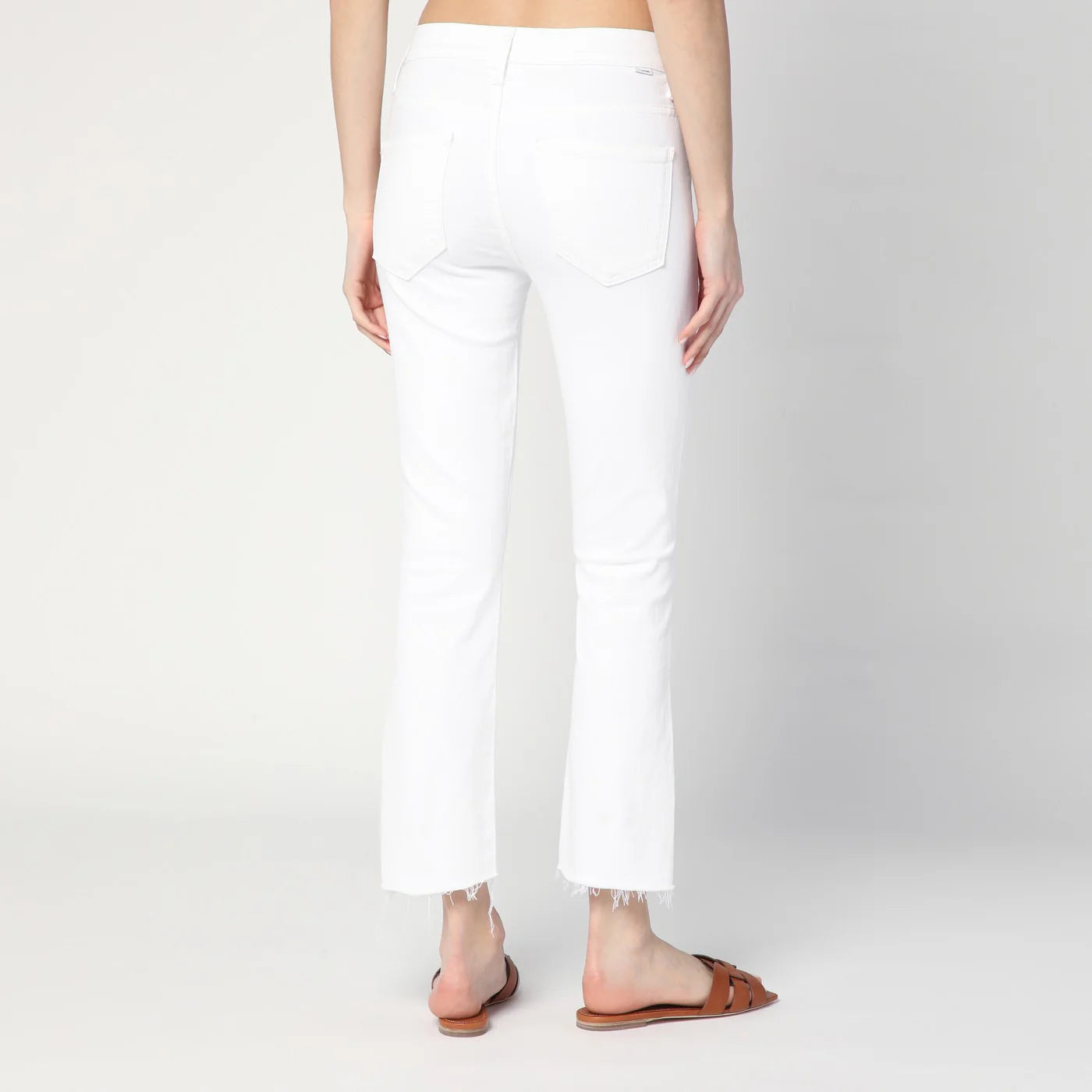 Mother The Insider Crop Step Fray Jeans In White