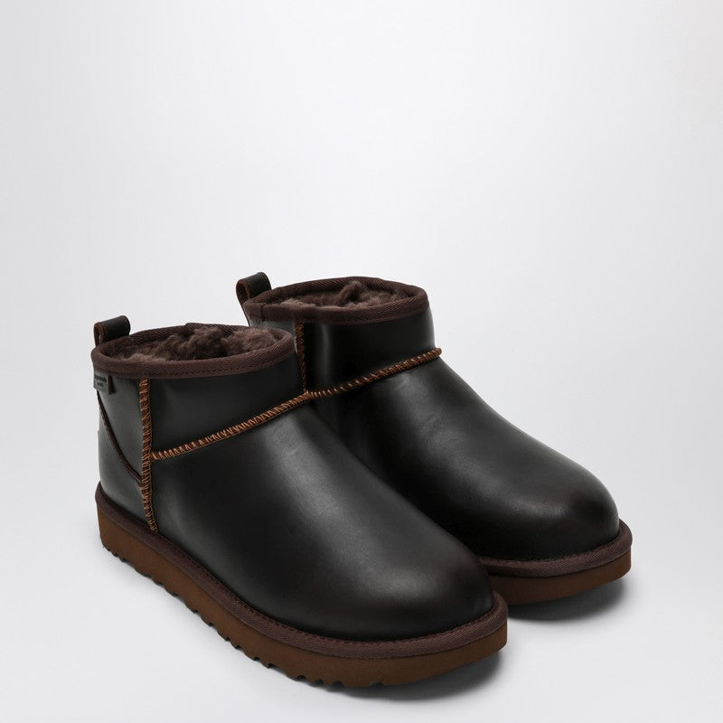Ugg Classic Ultra Mini Ironwood Leather Ankle Boots Brown