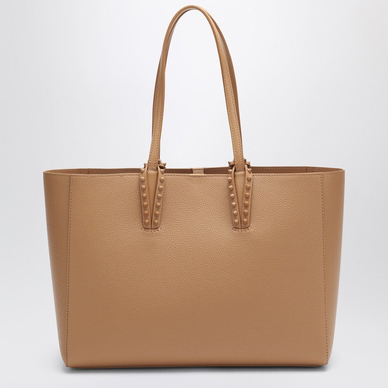 Christian Louboutin Cabata Small Spiked Tote Bag in Beige Leather Brown