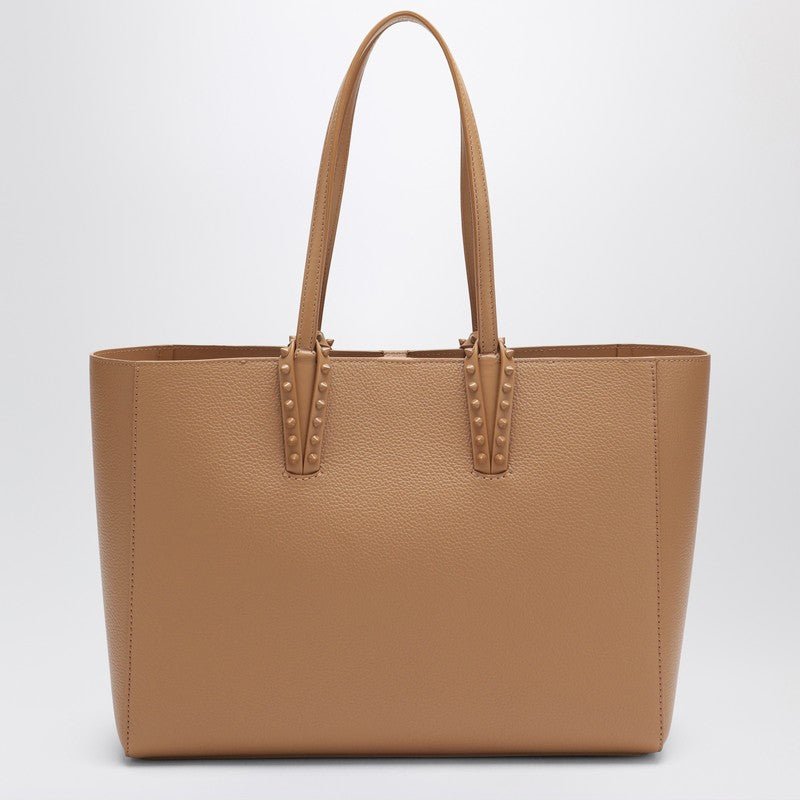 Christian Louboutin Cabata Small Spiked Tote Bag in Beige Leather Brown