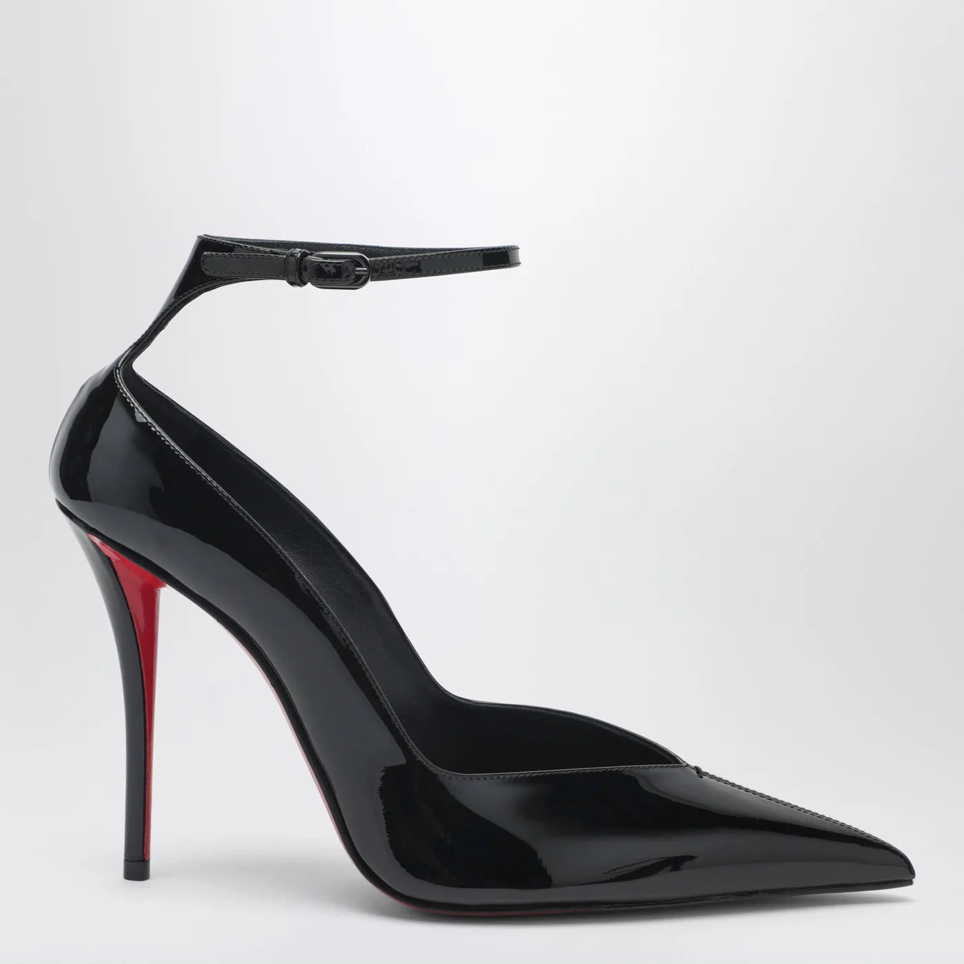 Christian Louboutin Black Patent Leather Erozee Pumps With Ankle Strap