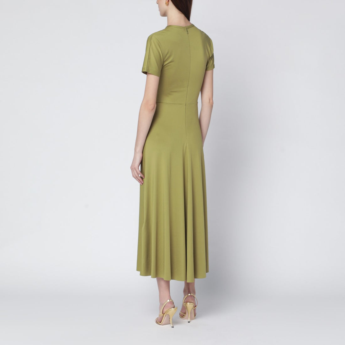 Victoria Beckham Blaire Gathered Waist Midi Dress in Yellowish Green Green