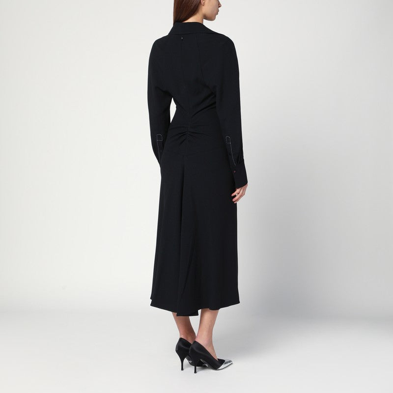 Victoria Beckham Black Satin Midi Shirt Dress Black