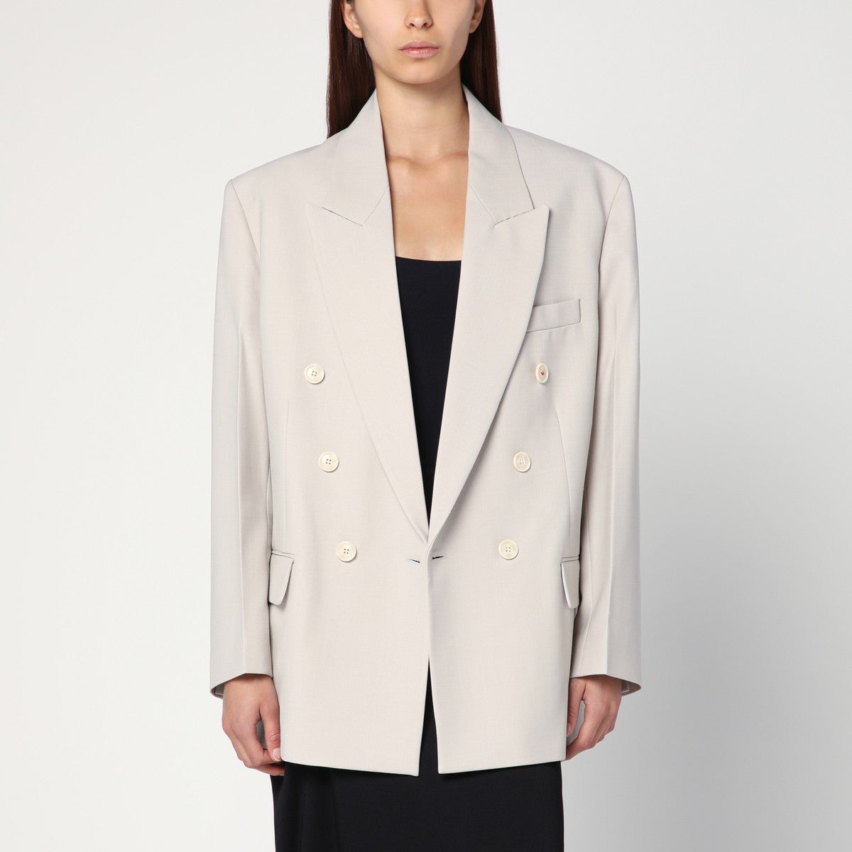 Victoria Beckham Double-Breasted Wool-Blend Jacket in Pumice Grey Grey
