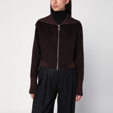 Victoria Beckham Brown Wool and Cashmere Zip-Up Cardigan Brown