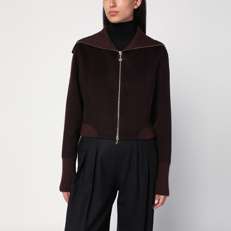 Victoria Beckham Brown Wool and Cashmere Zip-Up Cardigan Brown