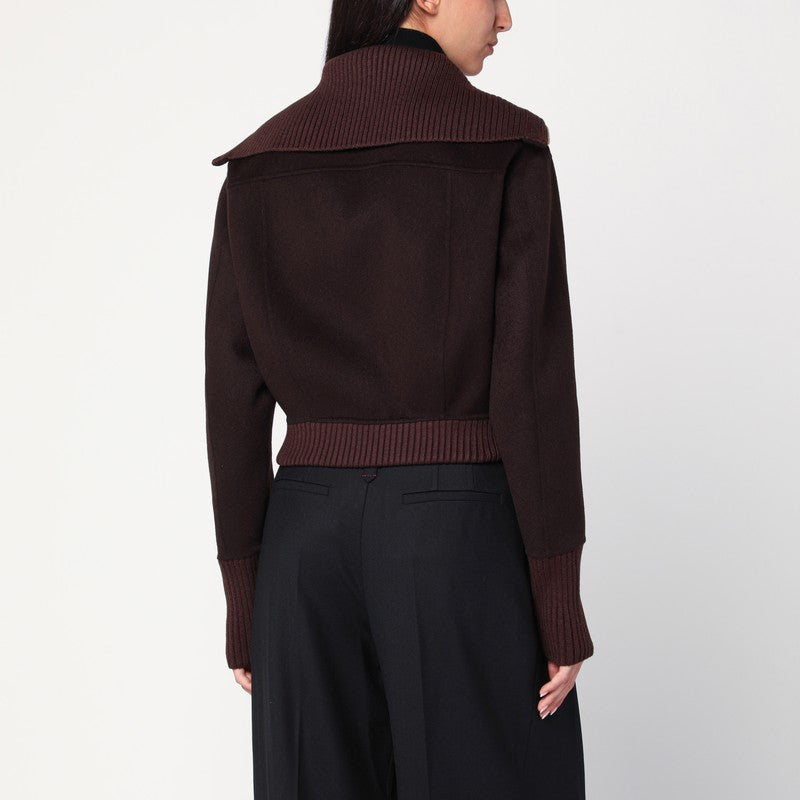 Victoria Beckham Brown Wool and Cashmere Zip-Up Cardigan Brown
