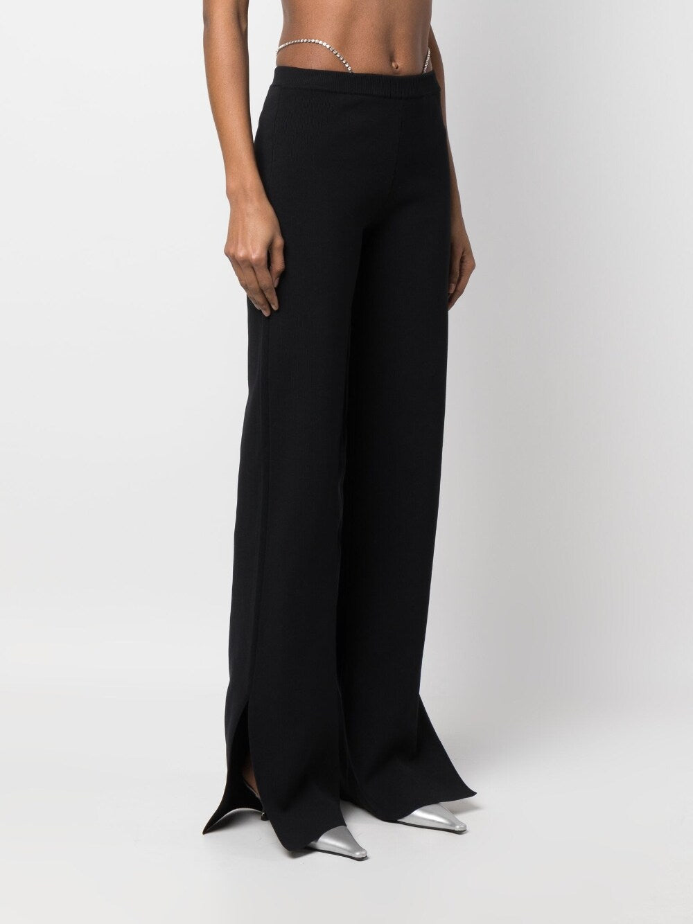 GCDS Crystal-Embellished Flared Trousers Black